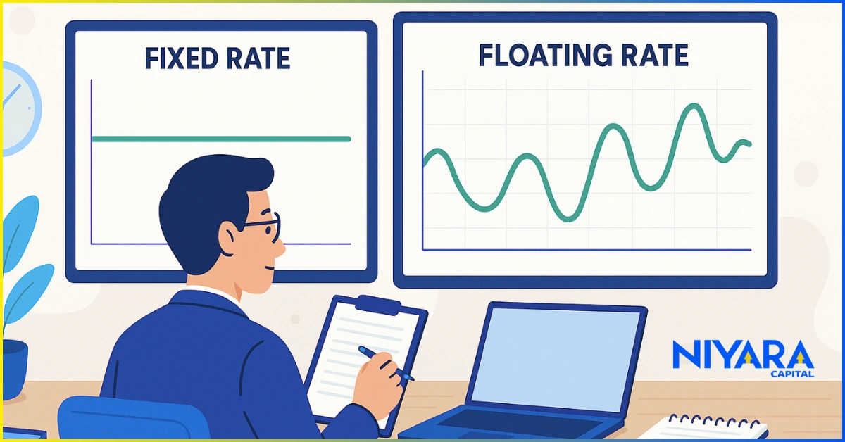 Person comparing fixed and variable loan rates on a laptop screen.